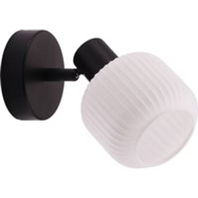 Modern Designer Matte Black Adjustable Wall Light with White Ribbed Glass Shade - One Size