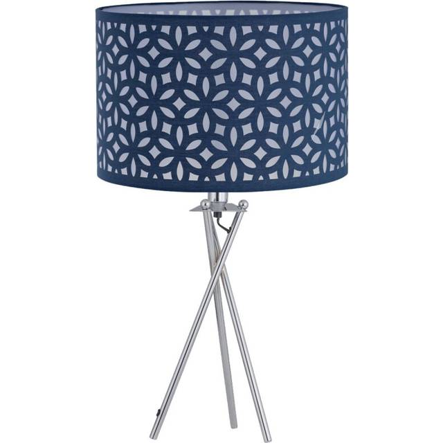 Chrome Tripod Table Lamp with Navy Blue Laser Cut Shade