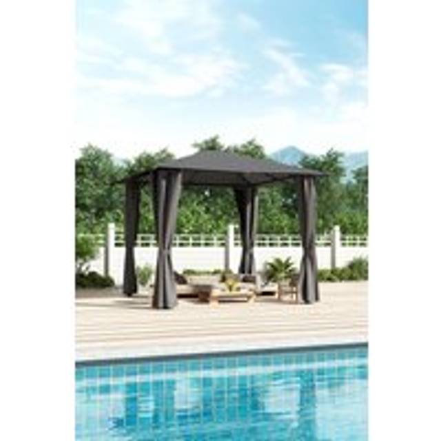 Metal Outdoor Garden Gazebo with Lights & Slights - Dark Grey - One Size