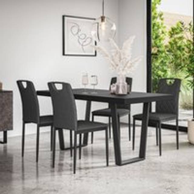 (Charcoal) Aria Dining Table And Chairs - Black Table Top w 4-6 Monza Linen Chair