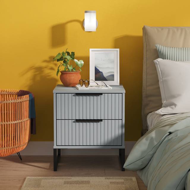 Fluted 2 Drawer Bedside in Denim Blue - Ready Assembled - Lewis's Home | TJ Hughes