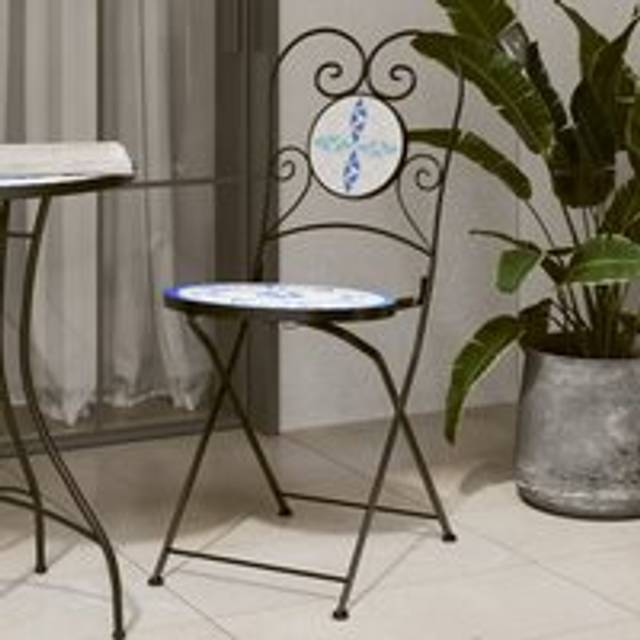 Bistro Chairs Foldable 2 pcs Blue and White Ceramic - One Size