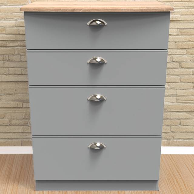 Crowndale Victoria 4 Drawer Dusk Grey and Oak Chest of Drawers