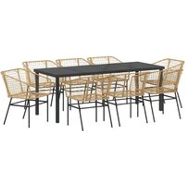 9 Piece Garden Dining Set Brown Poly Rattan - Multi - One Size
