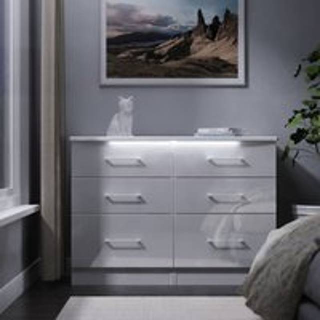 Paris Large Chest of Drawers White 6 Drawers 112cm