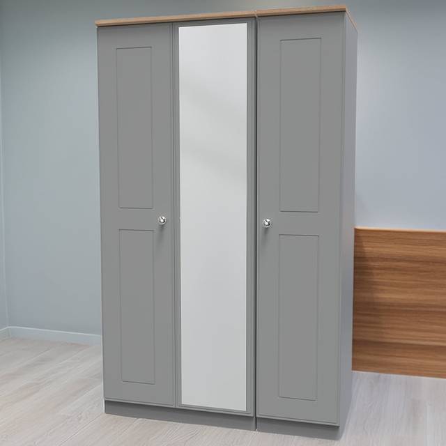 Crowndale Victoria 3 Door Dusk Grey and Oak Wardrobe