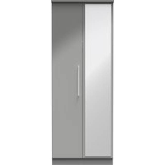 Lyon Tall Double Mirror Wardrobe (Ready Assembled) - Mid Grey - Large