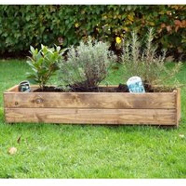 Samuel Alexander Hand Made 76cm x 23cm x 14cm Rustic Wooden Garden Window Trough Flower Planter, Brown