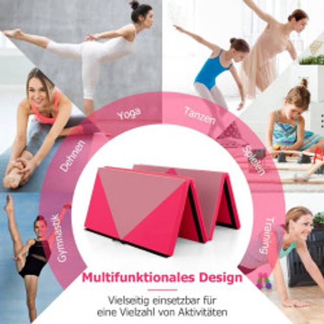 Vikbar mjuk golvmatta Bärbar Gymnastikmatta Yogamatta 240 x 117 x 5 cm Rosa