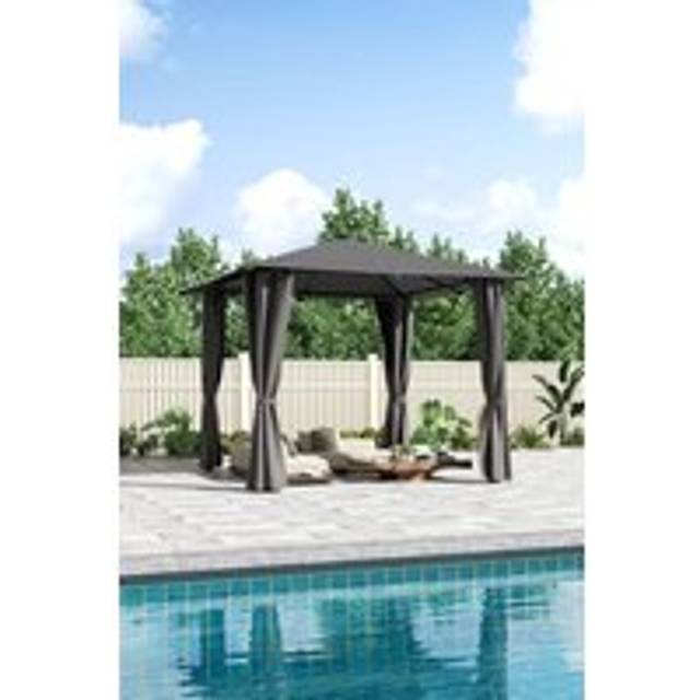 Outdoor Garden Metal Gazebo with Lights - Dark Grey - One Size