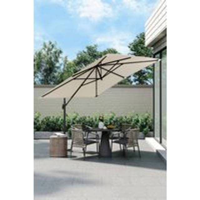 3m x 3m Large Rotating Cantilever Garden Parasol - Beige - One Size