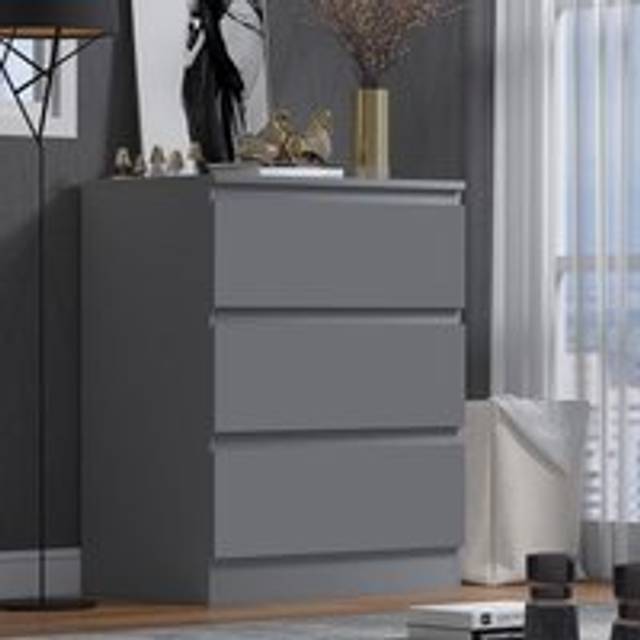 3 Drawer Chest Of Drawers Painted Dark Matt Grey Finish Bedroom Storage - Dark Grey - One Size