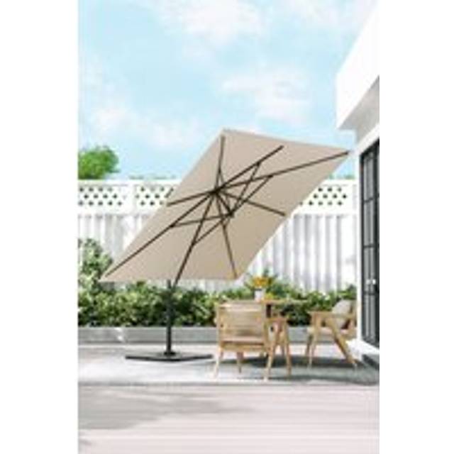 3m x 3m Square Rotating Outdoor Cantilever Parasol with Square Base - Beige - One Size