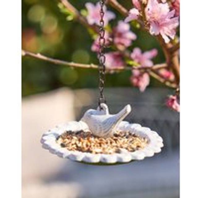 Vintage Style Hanging Outdoor Garden Decor Flower Bird Feeder - White - One Size