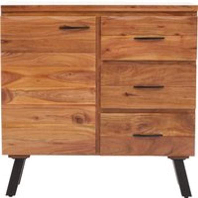 Orsina Small Acacia Sideboard, Natural Acacia Wood 1 Door And 3 Drawer Buffet Cabinet, Industrial Black Storage Unit - One Size