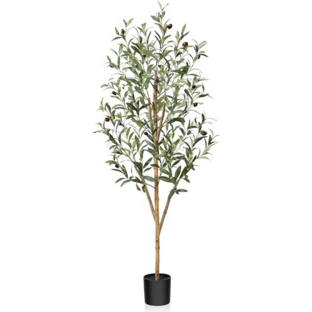 Fopamtri Artificial Olive Tree 120 cm Large Fake Plants, Artificial Silk Plants with Natural Wood Trunk and Lifelike Olive Leaves in Pot for Home,