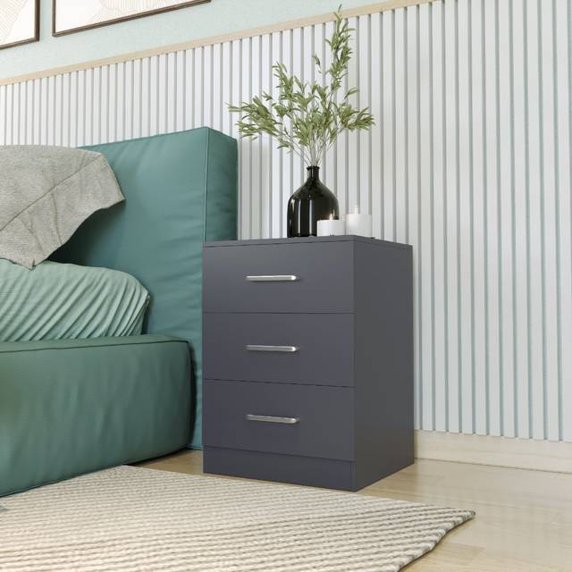 Seconique Dakota 3 Drawer Bedside - Dark Grey, Grey