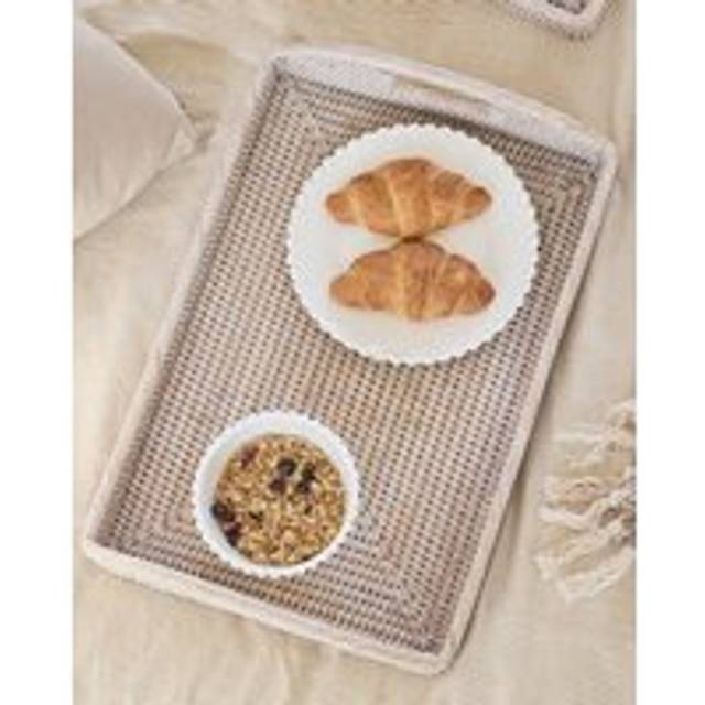 Premium Rattan Medium Washed White Morning Tray Serving Tray - One Size