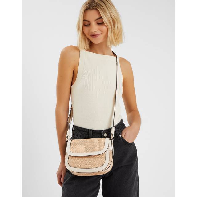 Woven Satchel Cross-Body Bag - Cream - ONE SIZE
