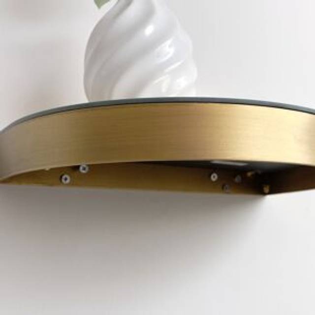 Curved Champagne With Gold Edge Mirrored Floating Wall Shelf Material: New Products