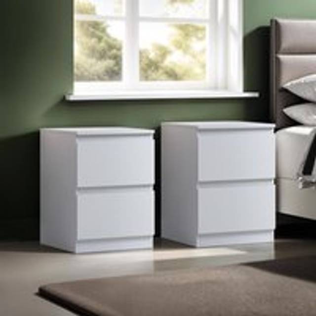 Matt White Set Of 2 Bedside Table Chest Scratch Resistant Deep Drawer - One Size