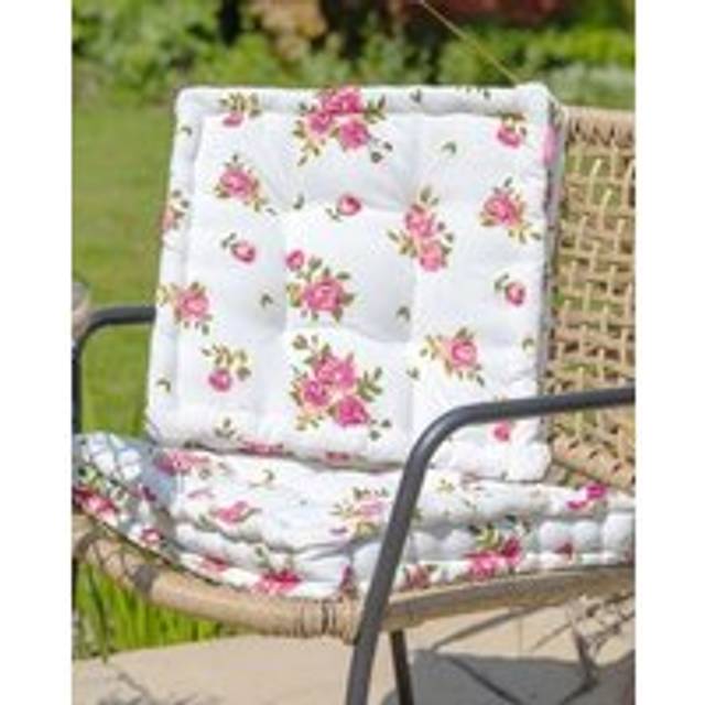 Set of 2 Vintage Pink Floral Print Indoor Outdoor Chair Seat Pad Garden Furniture Box Cushions (L)40cm x (W)40cm - 40cm x 40cm