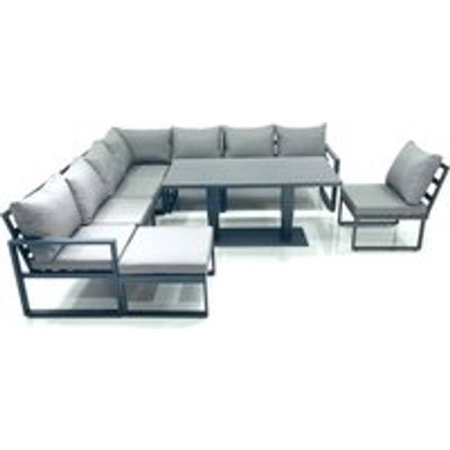 9 Seater Outdoor Aluminum Garden Furniture Set Corner Sofa Big Footstool Rising Lifting Dining Table Sets Dark Grey - One Size