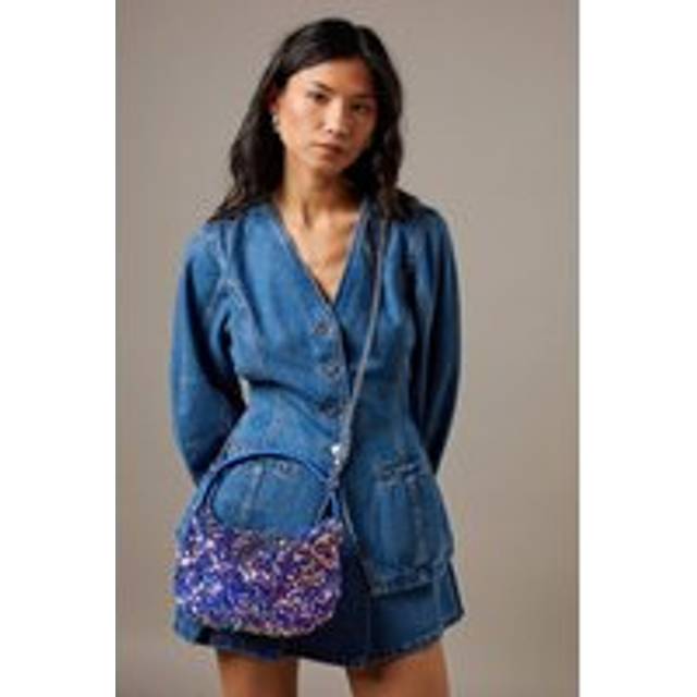 Womens Faith: Ibiza Sequin Detail Shoulder Bag - Blue - One Size