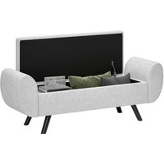 HOMCOM Storage Ottoman with Armrest, Upholstered Linen Storage Bench