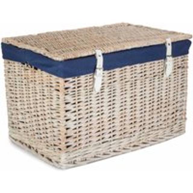 60cm White Wash Chest Picnic Wicker Basket - Navy