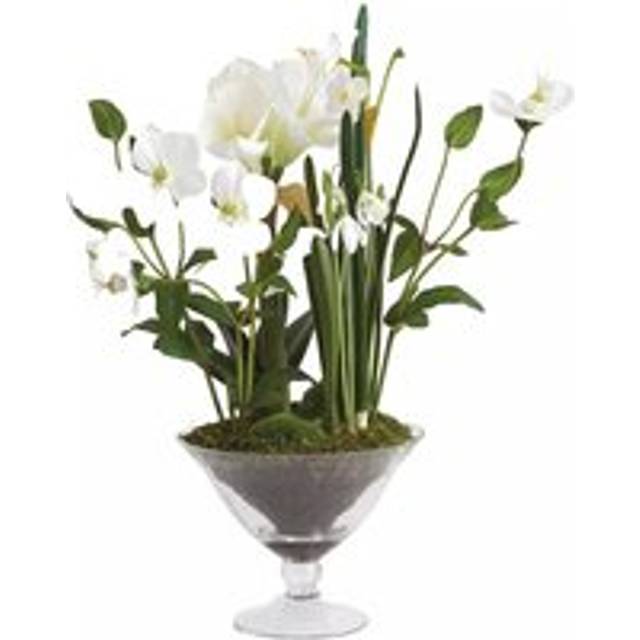Artificial White Amaryllis Plant Arrangement in Vase - Faux Fake Realistic Houseplant Floral Home Decoration - H50cm x W35cm - One Size