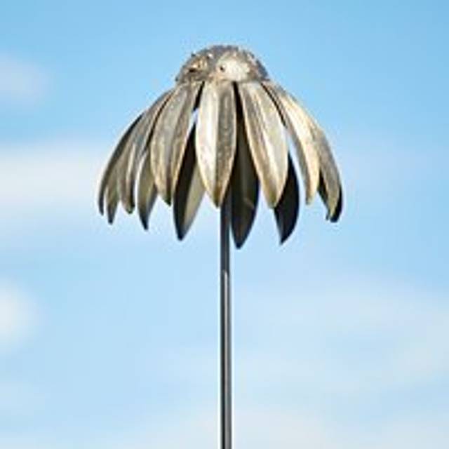 Metal Echinacea Flower Garden Stake Decoration - Black - One Size
