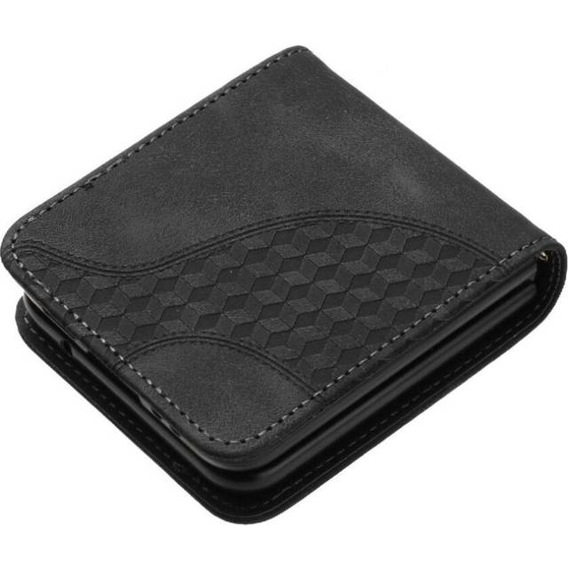 (Black) Flip Case for Samsung Galaxy Z Flip 6 Geometric Pattern Pu Leather Flip Cover Shockproof Leather Case Magnetic Card Holder Flip Business