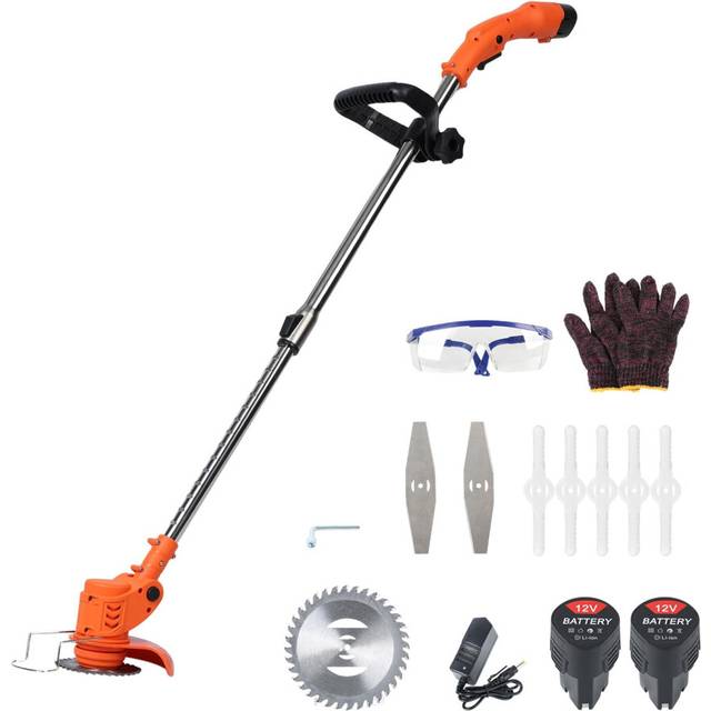 Kripyery Electric Grass Trimmer,450W Garden Strimmer Cordless with Blades Trimmer Telescopic Rod Home Weed Eater Cutter Lightweight 2 Batteries (12V