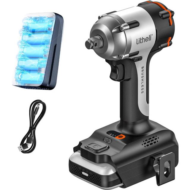LiTHELi Cordless Impact Wrench 1/2 inch, 330 Ft-lbs(450N.m) Brushless Impact Gun 2500 RPM, 20V Power Impact Wrenches with 2.5Ah Battery for Home &