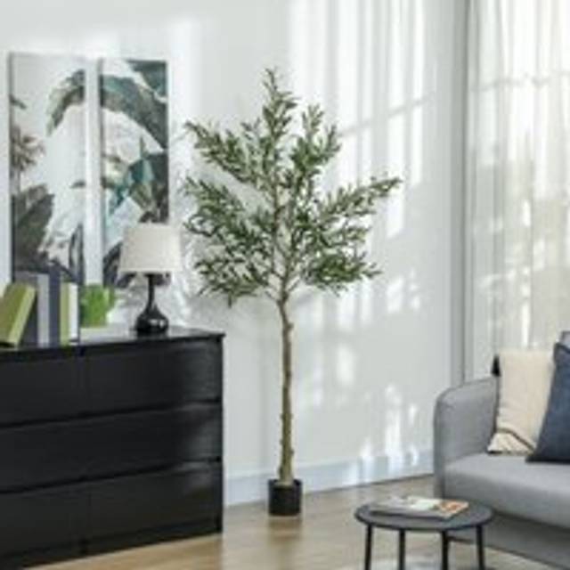 HOMCOM Indoor Artificial Plant, Faux Potted Silk Olive Tree, 180cm