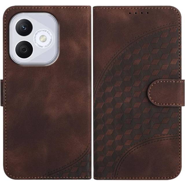 (Brown) Flip Case for Honor 400 Lite Flip Business Shockproof Leather Case Magnetic Card Holder Pu Leather Flip Cover Geometric Pattern