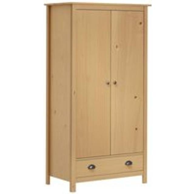 2-Door Wardrobe Hill 89x50x170 cm Solid Pine Wood - Brown - One Size