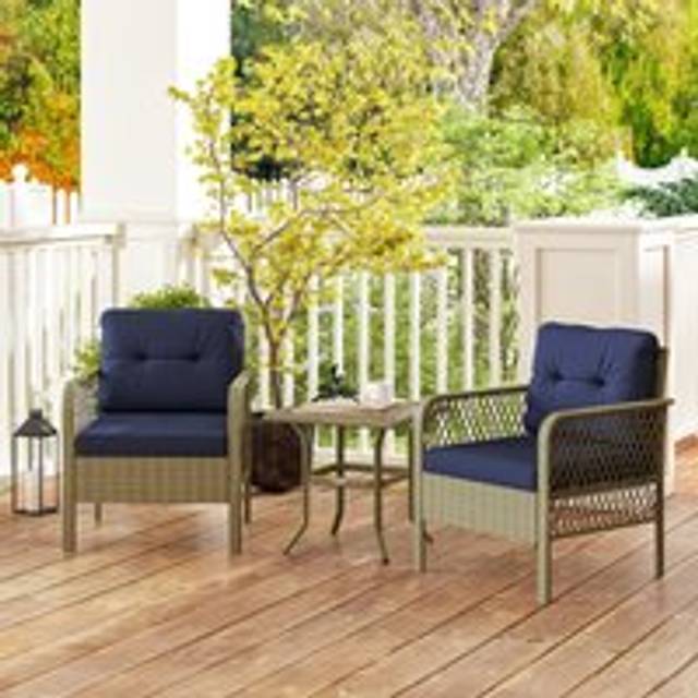 Outsunny 3 Pieces Rattan Bistro Set with Tempered Glass Table Charcoal Grey