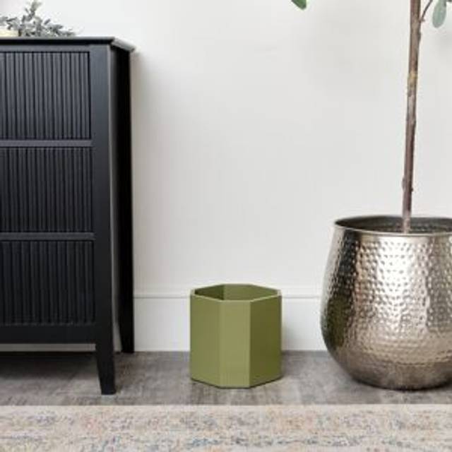 Melody Maison - Green Wooden Octagonal Edge Waste Paper Bin