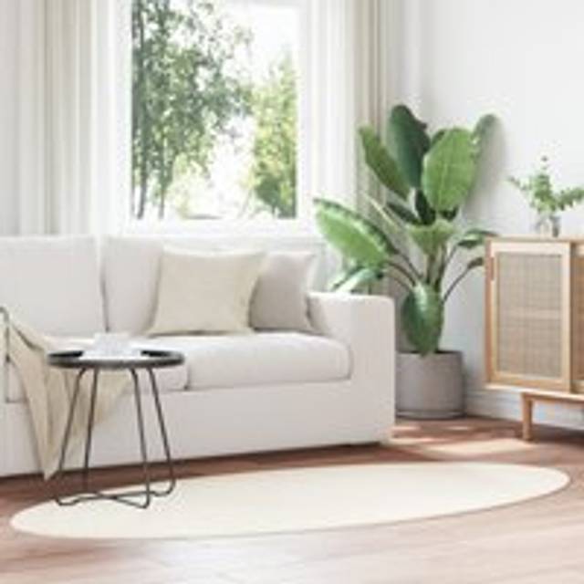 Rugs Cream Wool 100 x 200 cm Area Rug Oval Modern Oval Rug - Medium