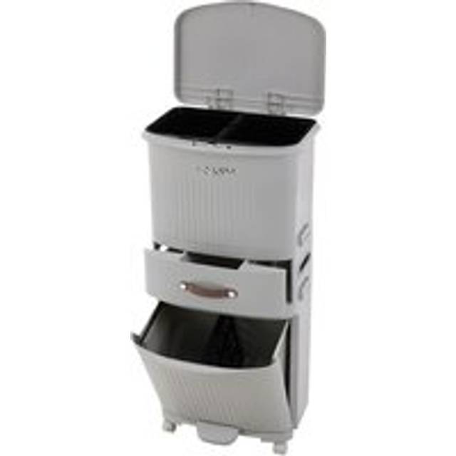 45L 3-Tier Dry Wet Separation Trash Bin with 2 Inner Buckets & Storage Drawer - Grey - One Size