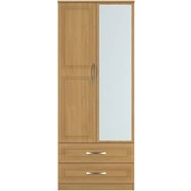 Oxford 2 Door 2 Drawer Mirror Wardrobe (Ready Assembled) - Light Oak - One Size
