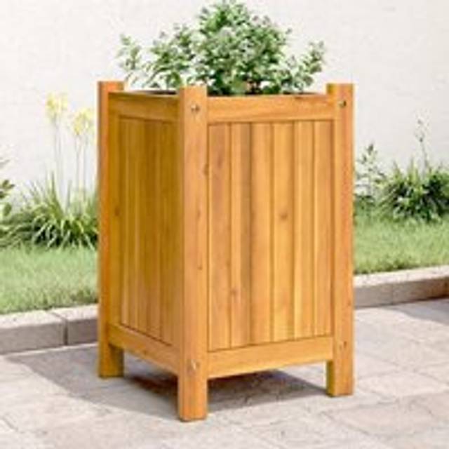 Garden Planter with Liner 31x31x50 cm Solid Wood Acacia - Brown - One Size