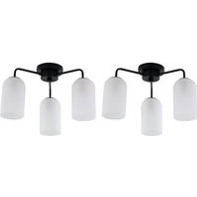 Set of 2 Victoria - Black Semi Flush Ceiling Lights Frost Glass Shades
