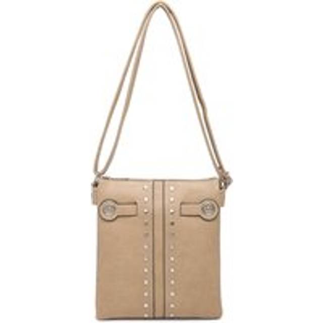 Slim Double Compartments Studded Design Crossbody Bag - Light Brown - One Size