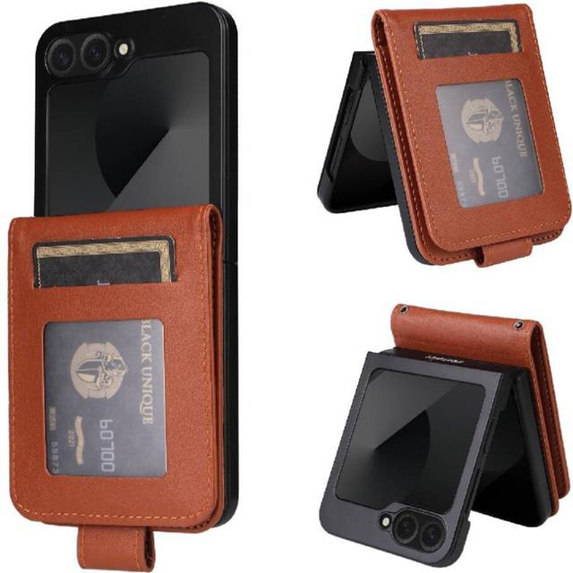 (Red) Flip Case for Samsung Galaxy Z Flip6 Card Holder Kickstand Magnetic Wrist Strap Pu Leather Wallet Case