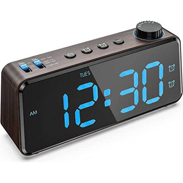 Bedside Radio Alarm Clock - 0-100% Dimmer, Dual Alarm with Weekday or Weekend Mode, USB Charger, Easy to Set, Mains Power with Battery Backup, Large