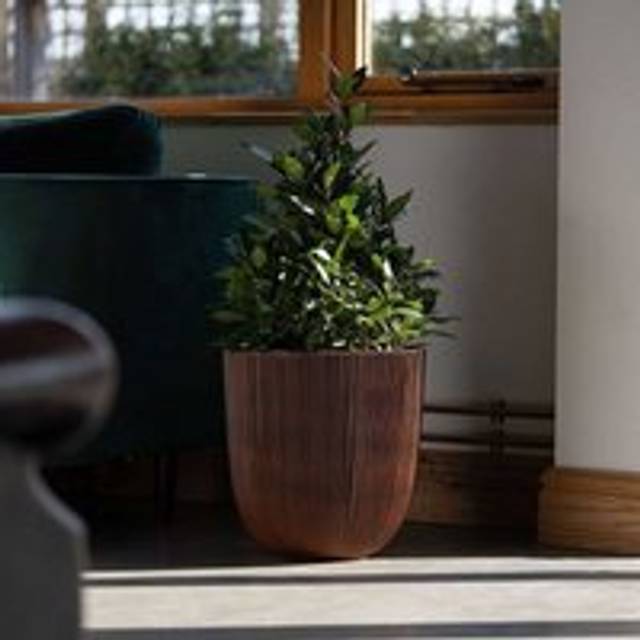 Tall Flower Pot Ridged Round Outdoor Garden Planter in Brown 37cm - One Size