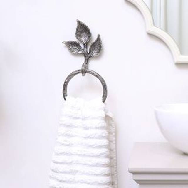 Antique Silver Leaf Detail Textured Towel Ring Holder Material: New Products